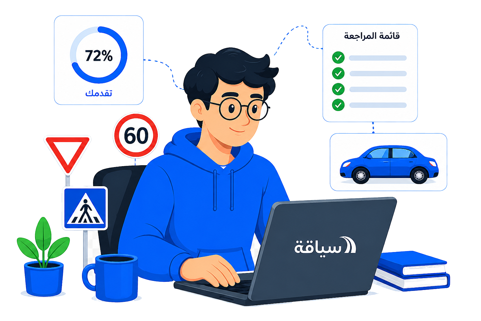 متعلم يراجع قانون السير على منصة سياقة